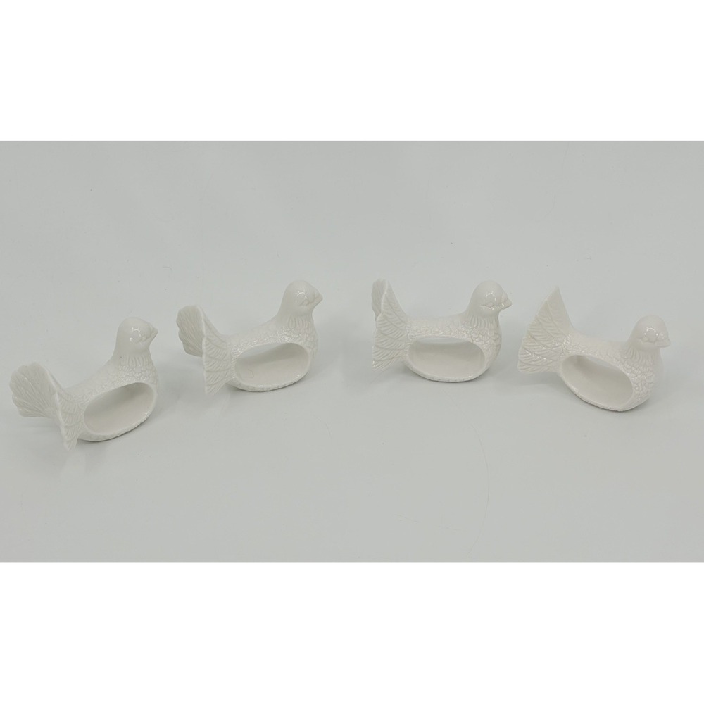 Vintage Shafford Design Dove Napkin Rings Set of 4 White Porcelain